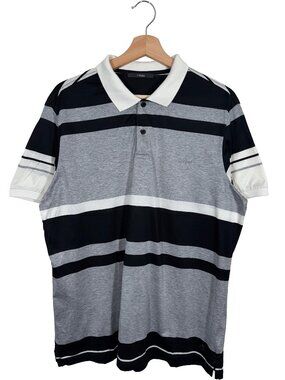 Z Zegna 100% Cotton Short Sleeve Striped Small Logo Polo Shirt men's size L